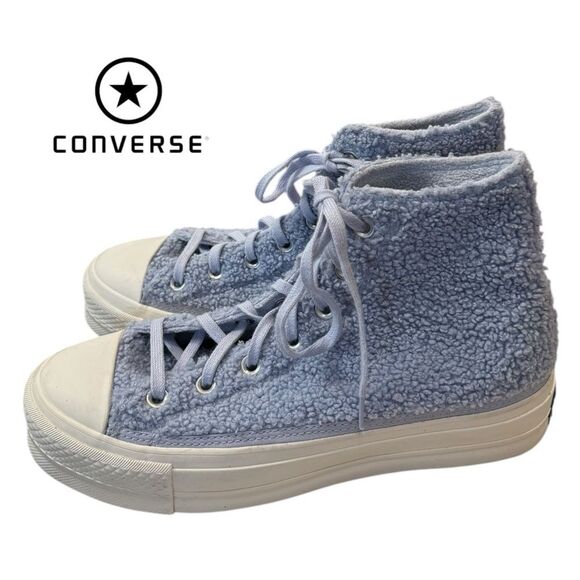 Converse All Star Lift Hi Cozy Sherpa Ghost Steel Egret Women's Sneakers 9 - Picture 1 of 6